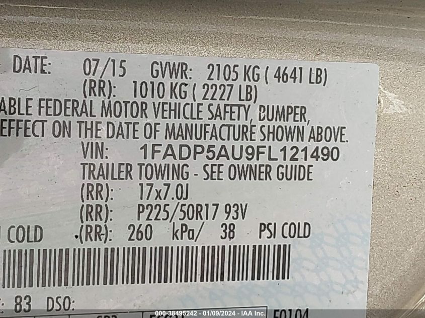 2015 FORD C-MAX HYBRID SE - 1FADP5AU9FL121490