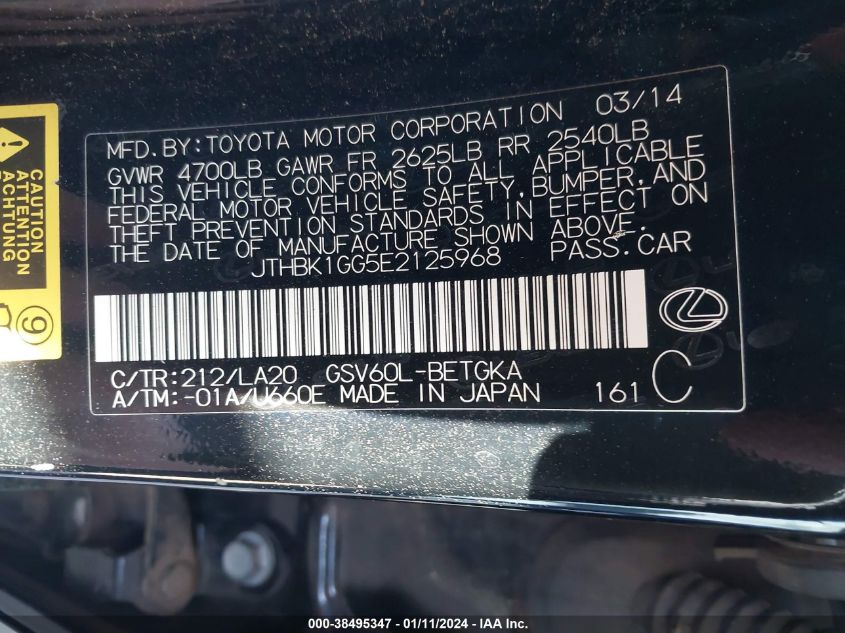 2014 LEXUS ES 350 350 - JTHBK1GG5E2125968