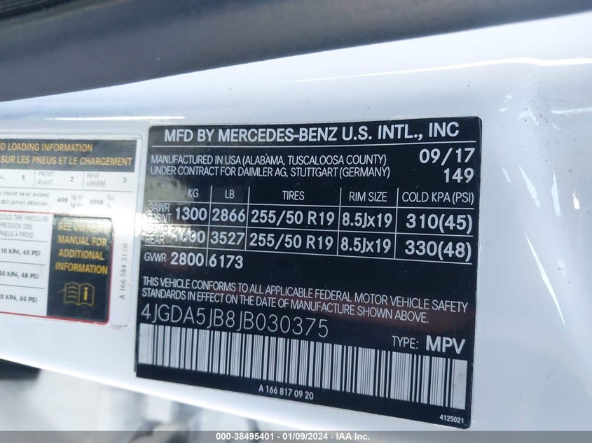 VIN 4JGDA5JB8JB030375 2018 MERCEDES-BENZ GLE 350