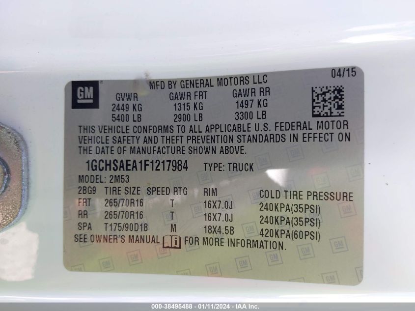 2015 CHEVROLET COLORADO WT - 1GCHSAEA1F1217984