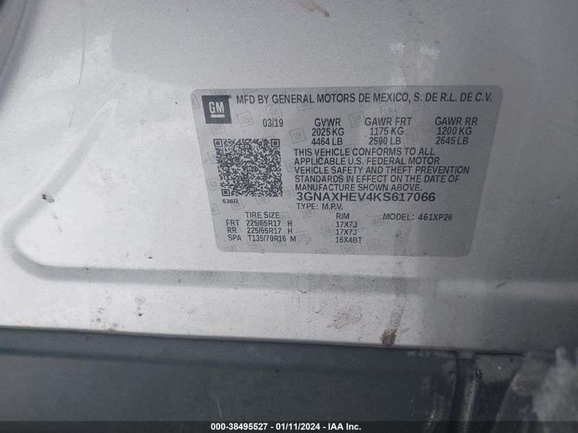 2019 CHEVROLET EQUINOX LS - 3GNAXHEV4KS617066