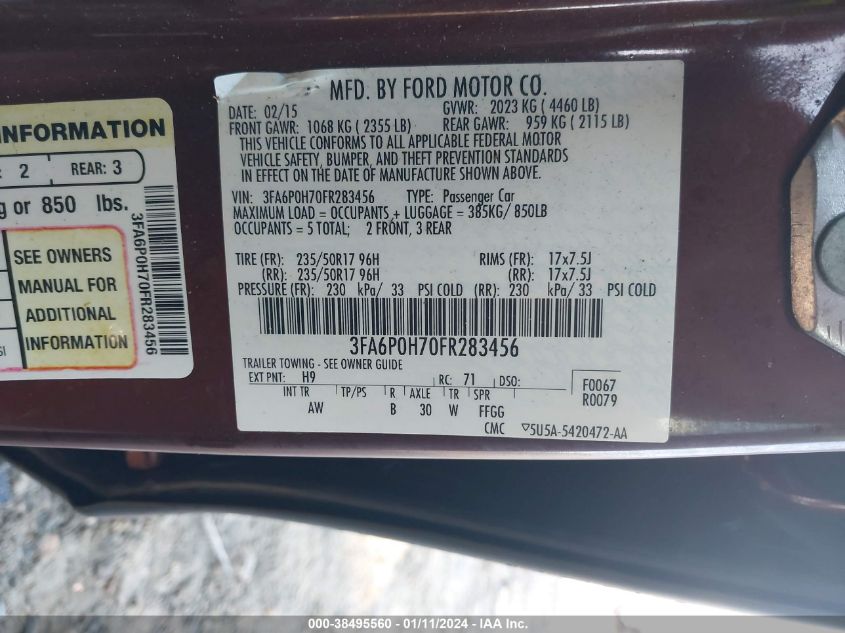 2015 FORD FUSION SE - 3FA6P0H70FR283456