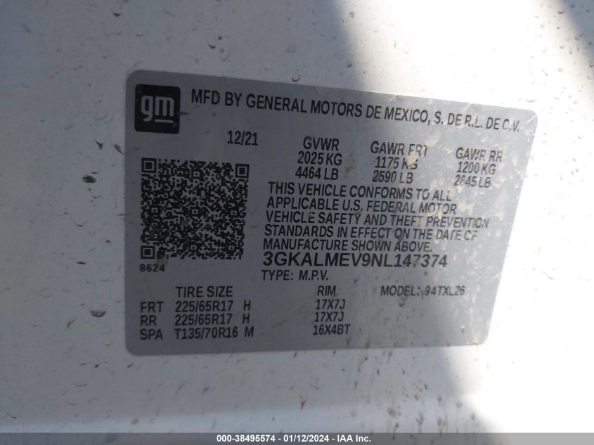 2022 GMC TERRAIN SLE - 3GKALMEV9NL147374