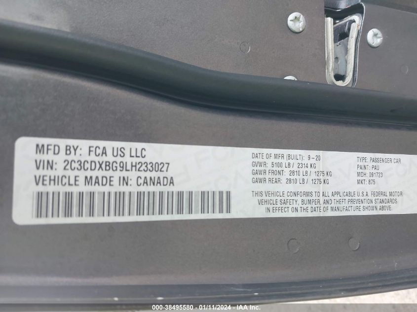 2020 DODGE CHARGER SXT - 2C3CDXBG9LH233027