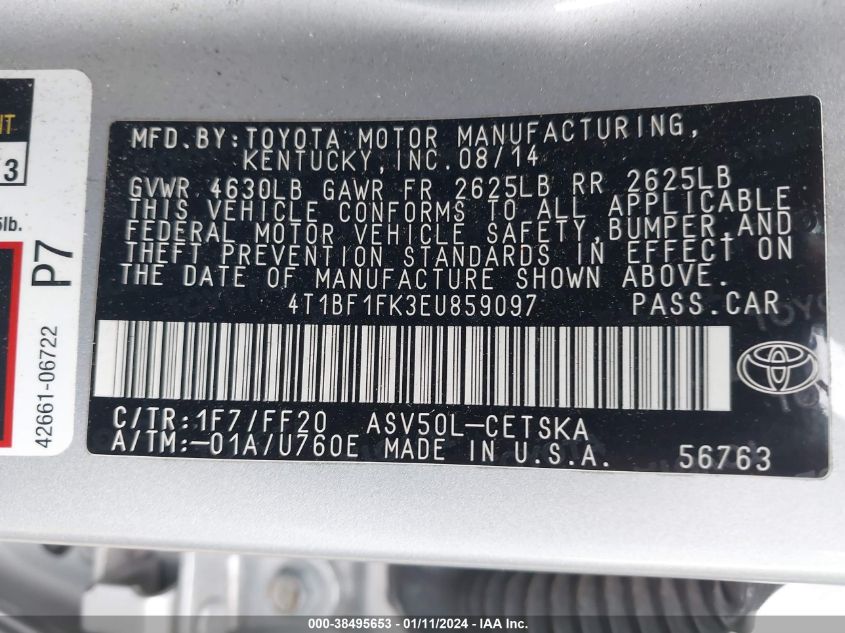 2014 TOYOTA CAMRY SE - 4T1BF1FK3EU859097