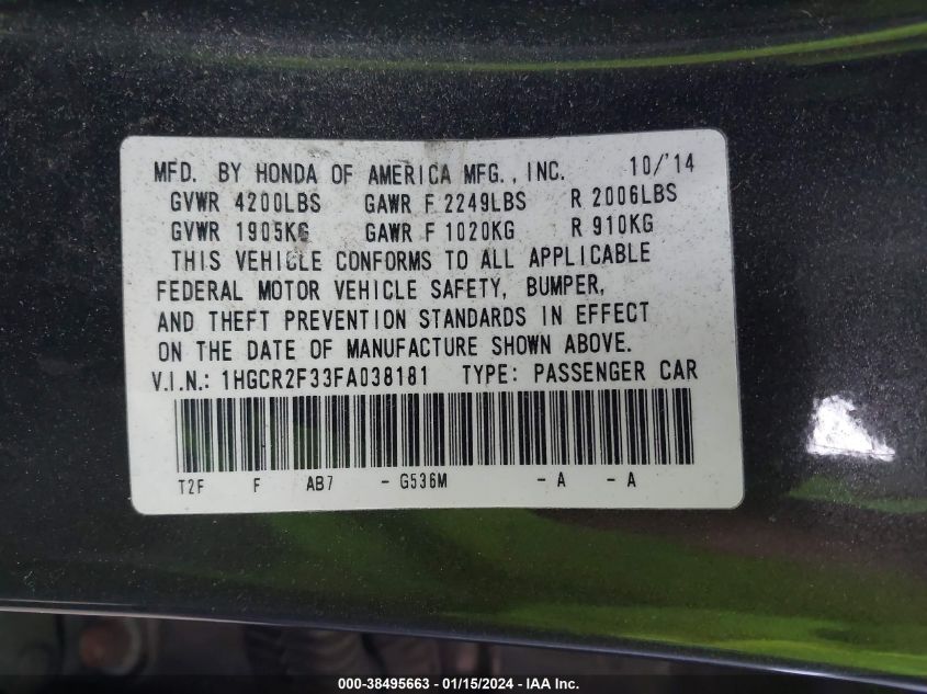 2015 HONDA ACCORD LX - 1HGCR2F33FA038181
