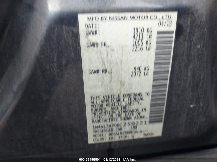 2013 NISSAN ALTIMA 2.5 S - 1N4AL3AP0DC259221