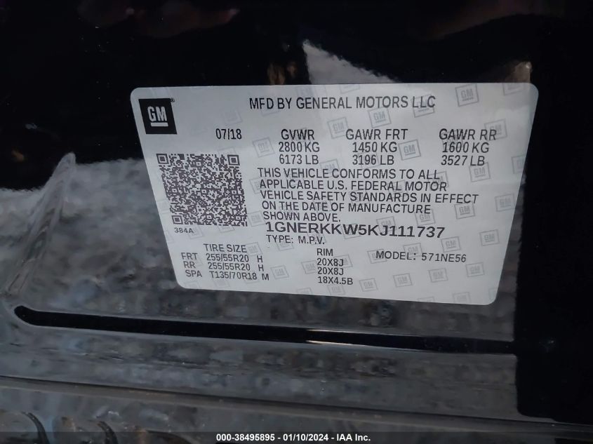 2019 CHEVROLET TRAVERSE PREMIER - 1GNERKKW5KJ111737