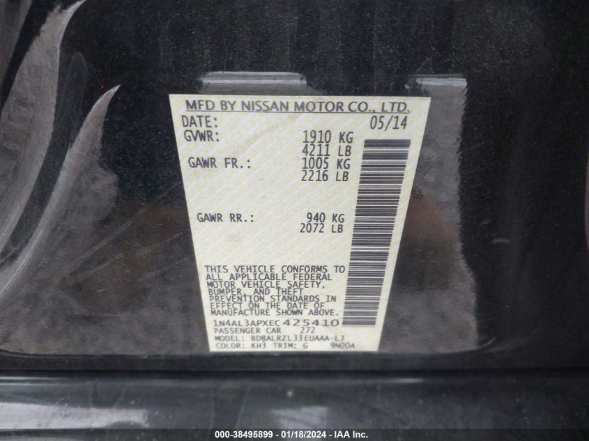 2014 NISSAN ALTIMA 2.5 S - 1N4AL3APXEC425410