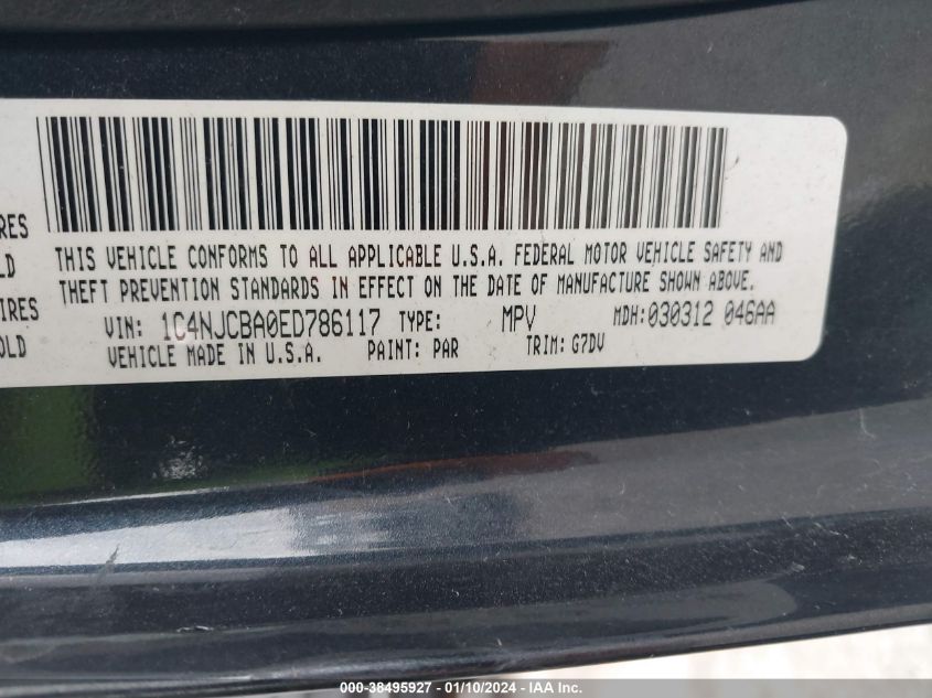 2014 JEEP COMPASS SPORT - 1C4NJCBA0ED786117