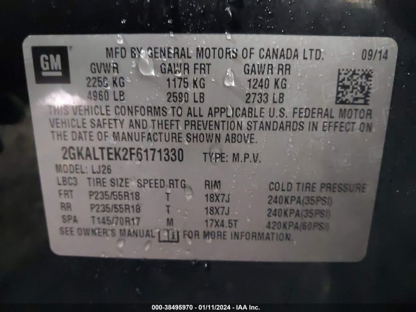2015 GMC TERRAIN SLT - 2GKALTEK2F6171330