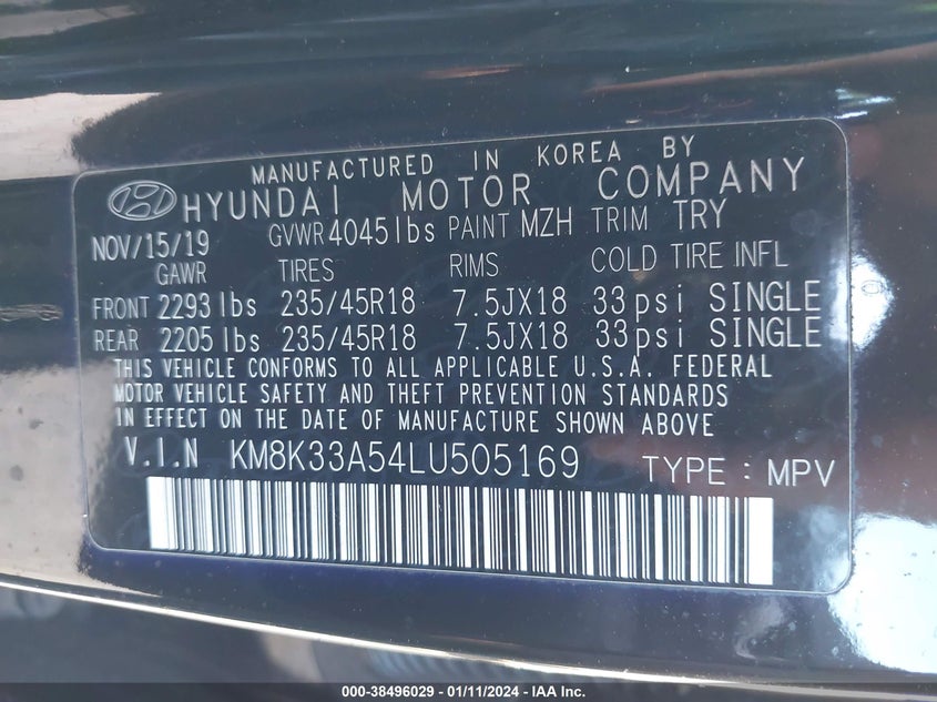 VIN KM8K33A54LU505169 2020 HYUNDAI KONA LIMITED