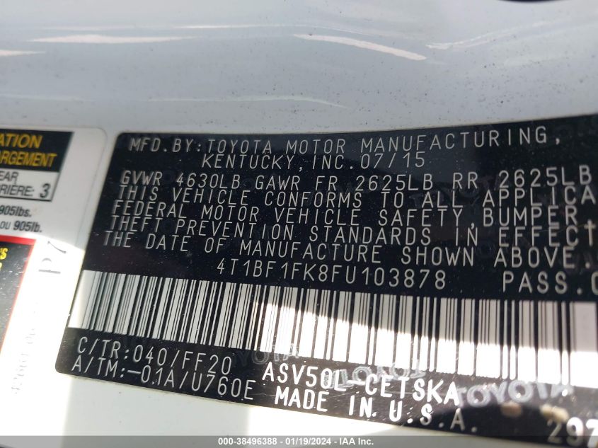 2015 TOYOTA CAMRY SE - 4T1BF1FK8FU103878
