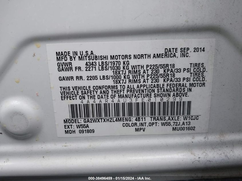 2015 MITSUBISHI OUTLANDER SPORT SE - 4A4AR4AU3FE010299