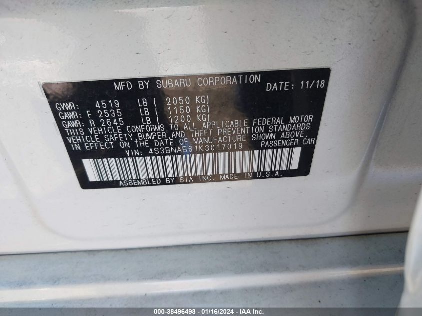 2019 SUBARU LEGACY 2.5I - 4S3BNAB61K3017019