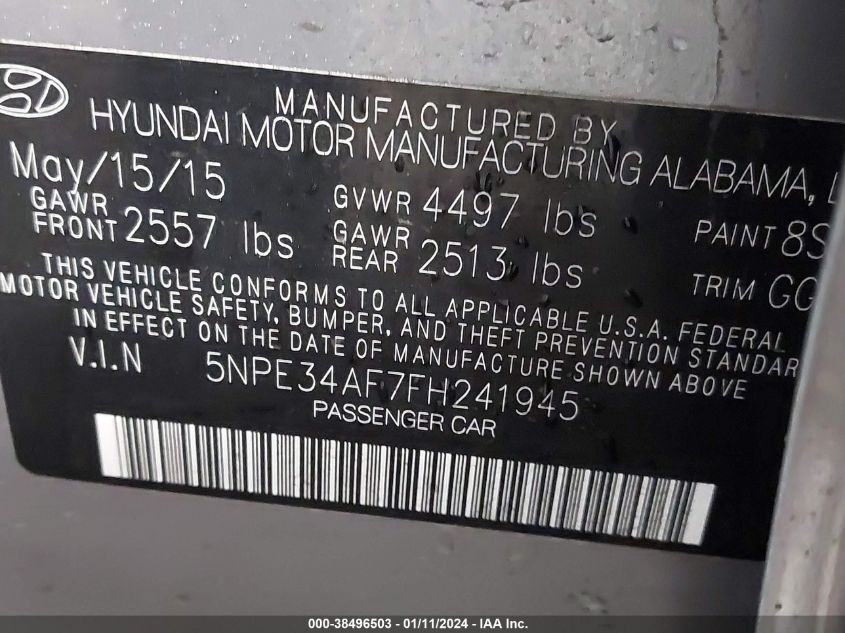 2015 HYUNDAI SONATA LIMITED - 5NPE34AF7FH241945