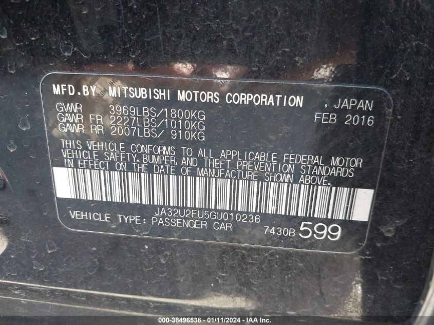 2016 MITSUBISHI LANCER ES - JA32U2FU5GU010236