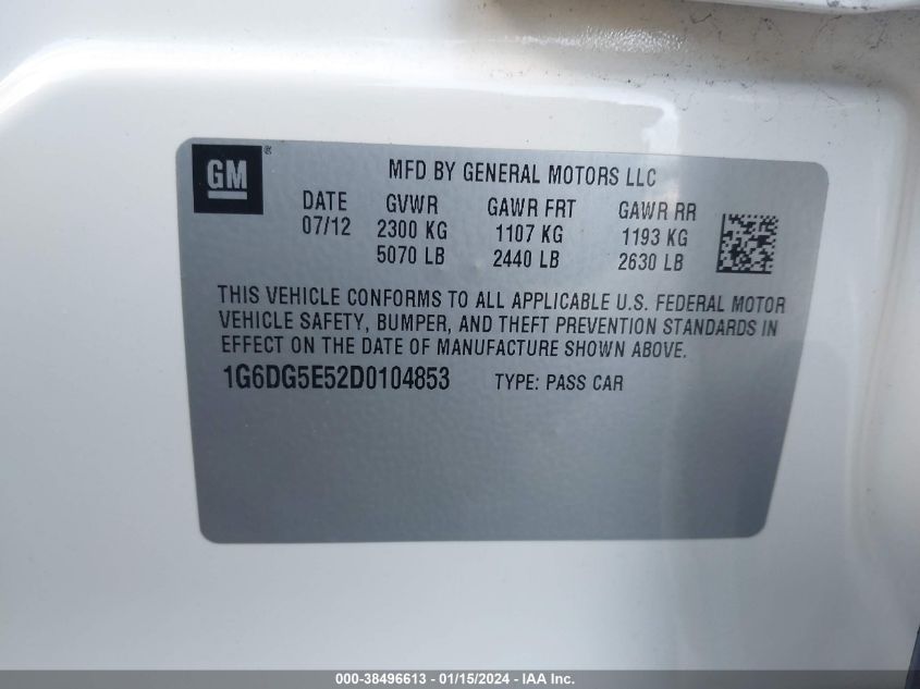 2013 CADILLAC CTS LUXURY - 1G6DG5E52D0104853