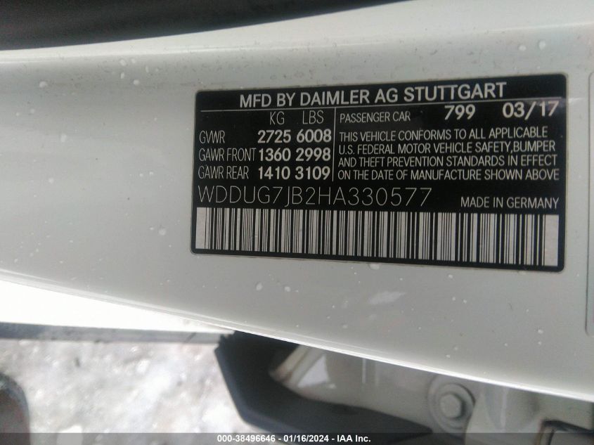 2017 MERCEDES-BENZ AMG S 63 4MATIC WDDUG7JB2HA330577
