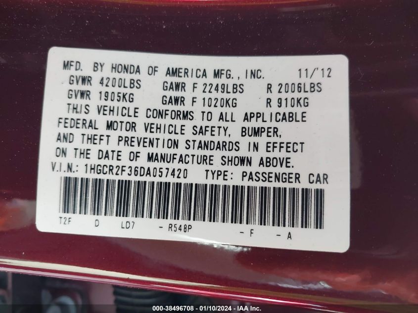 2013 HONDA ACCORD LX - 1HGCR2F36DA057420