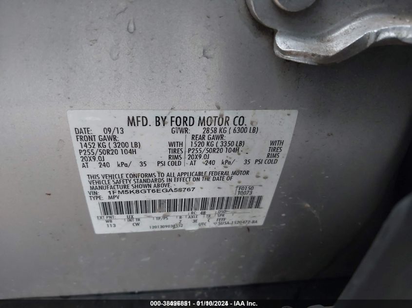 2014 FORD EXPLORER SPORT - 1FM5K8GT6EGA58767