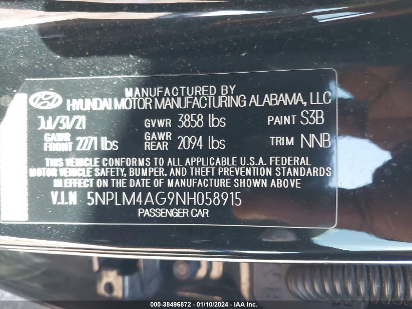 5NPLM4AG9NH058915 | 2022 HYUNDAI ELANTRA