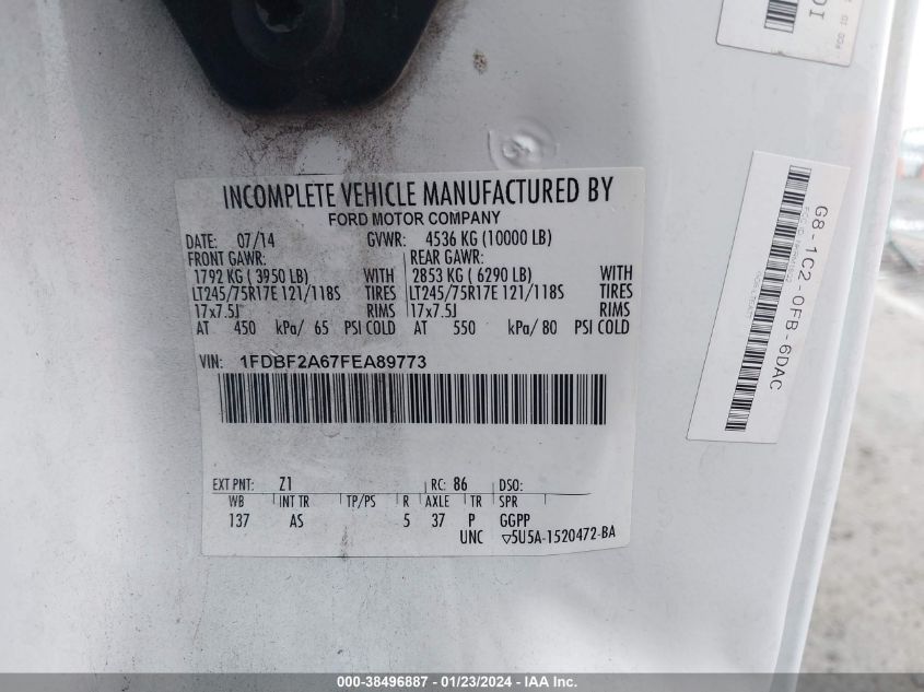 2015 FORD F-250 XL - 1FDBF2A67FEA89773