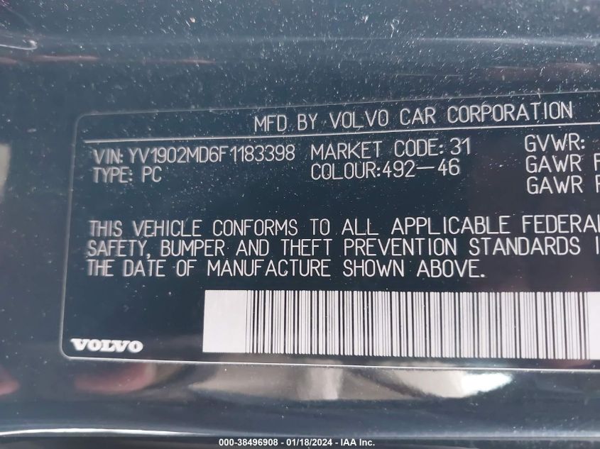 2015 VOLVO S80 T6 PLATINUM YV1902MD6F1183398