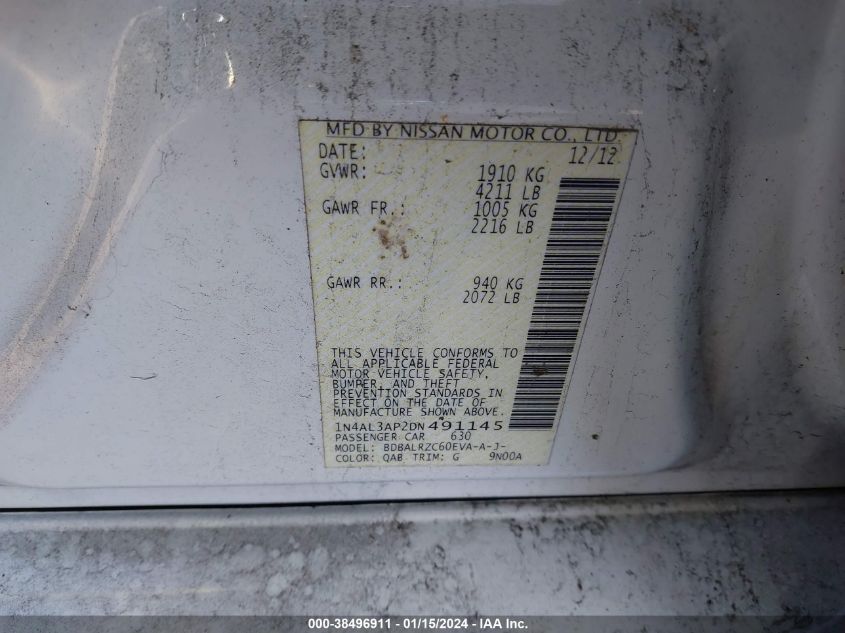 2013 NISSAN ALTIMA 2.5/S/SV/SL - 1N4AL3AP2DN491145