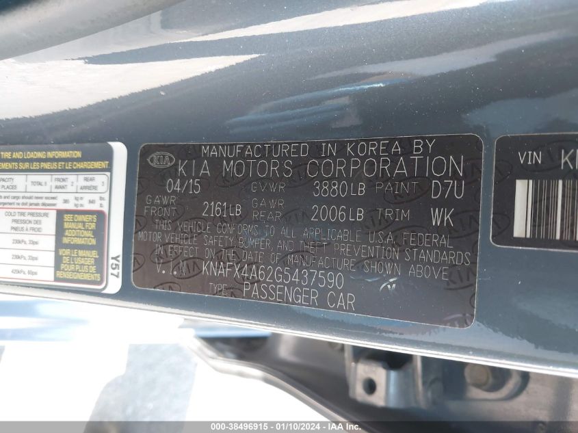 2016 KIA FORTE LX - KNAFX4A62G5437590