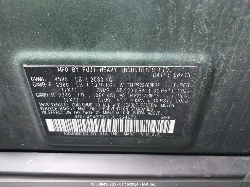 2014 SUBARU OUTBACK 2.5I PREMIUM - 4S4BRBCC3E3224672