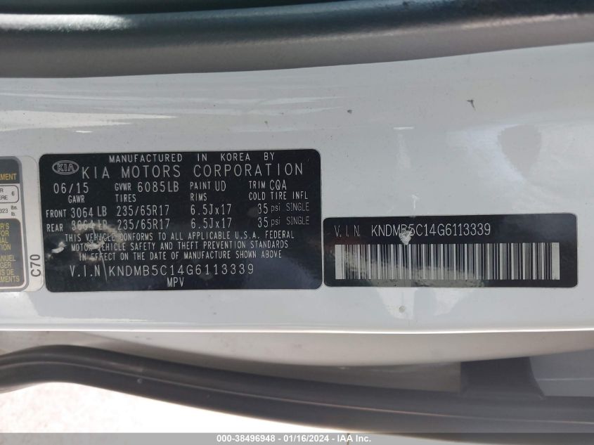 2016 KIA SEDONA LX - KNDMB5C14G6113339