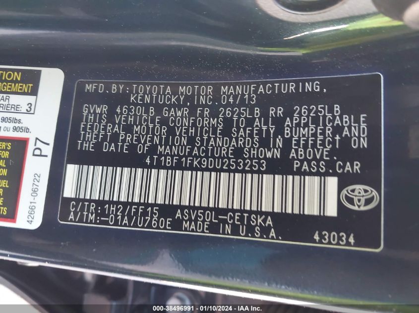 2013 TOYOTA CAMRY SE - 4T1BF1FK9DU253253