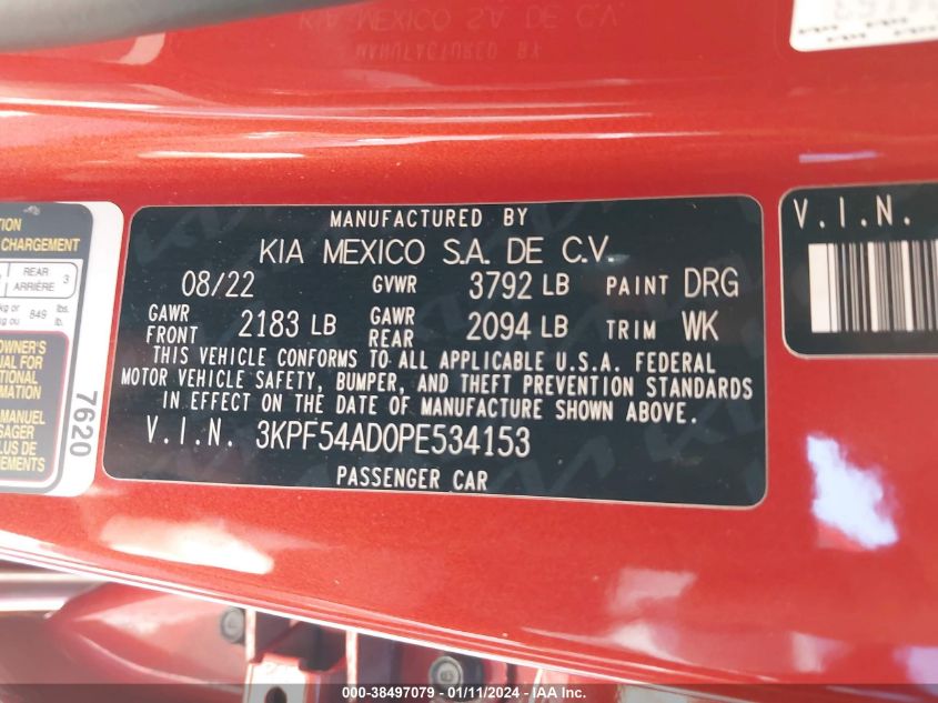 2023 KIA FORTE GT-LINE - 3KPF54AD0PE534153