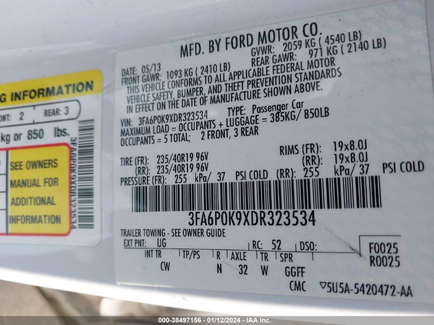 2013 FORD FUSION TITANIUM - 3FA6P0K9XDR323534