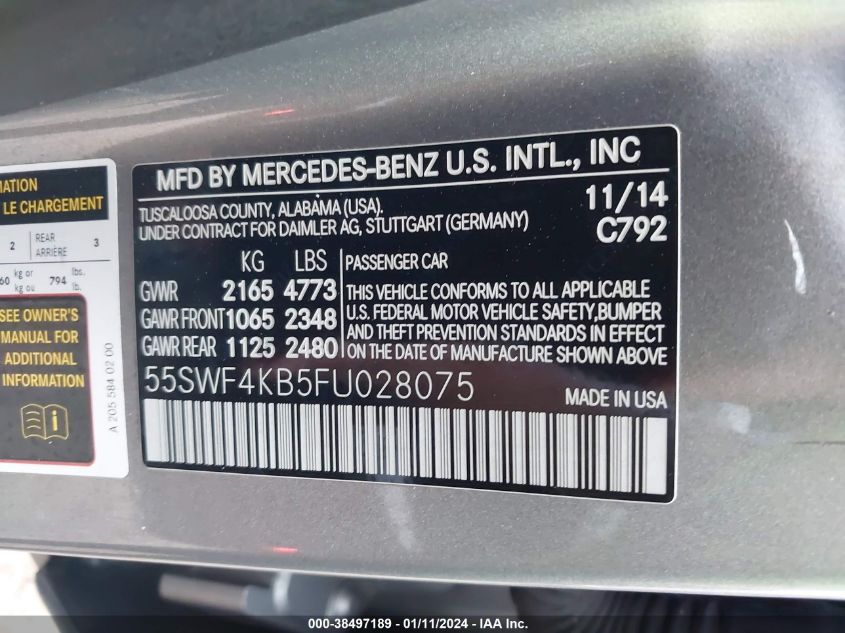 2015 MERCEDES-BENZ C 300 4MATIC/LUXURY 4MATIC/SPORT 4MATIC - 55SWF4KB5FU028075