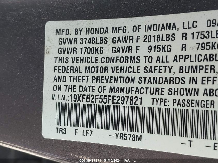 2015 HONDA CIVIC LX - 19XFB2F55FE297821