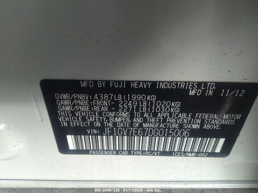 2013 SUBARU IMPREZA WRX JF1GV7E67DG015006
