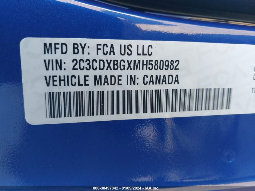 VIN 2C3CDXBGXMH580982 2021 DODGE CHARGER no.9