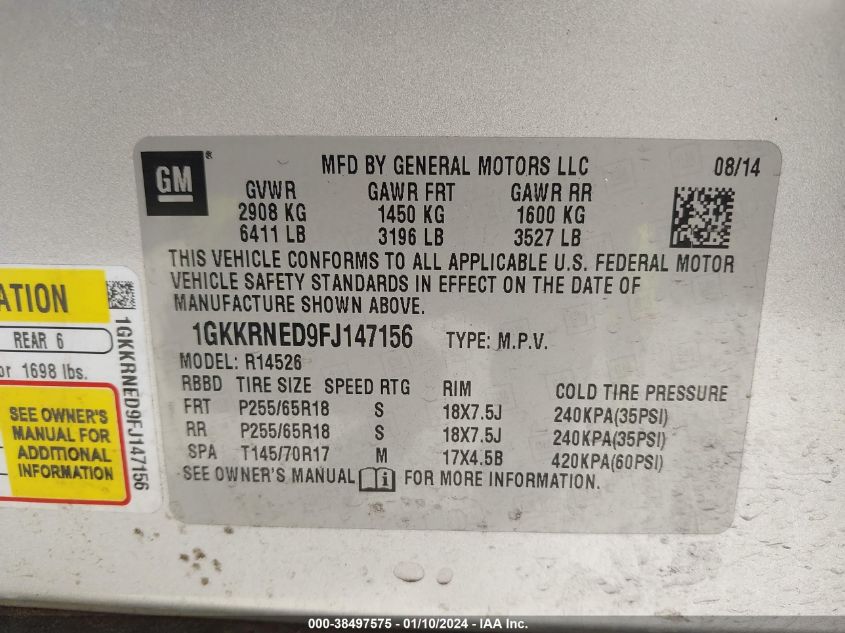 2015 GMC ACADIA SLE - 1GKKRNED9FJ147156