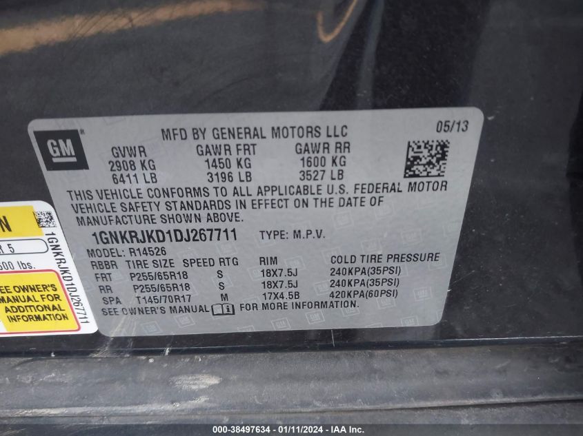 2013 CHEVROLET TRAVERSE 2LT - 1GNKRJKD1DJ267711