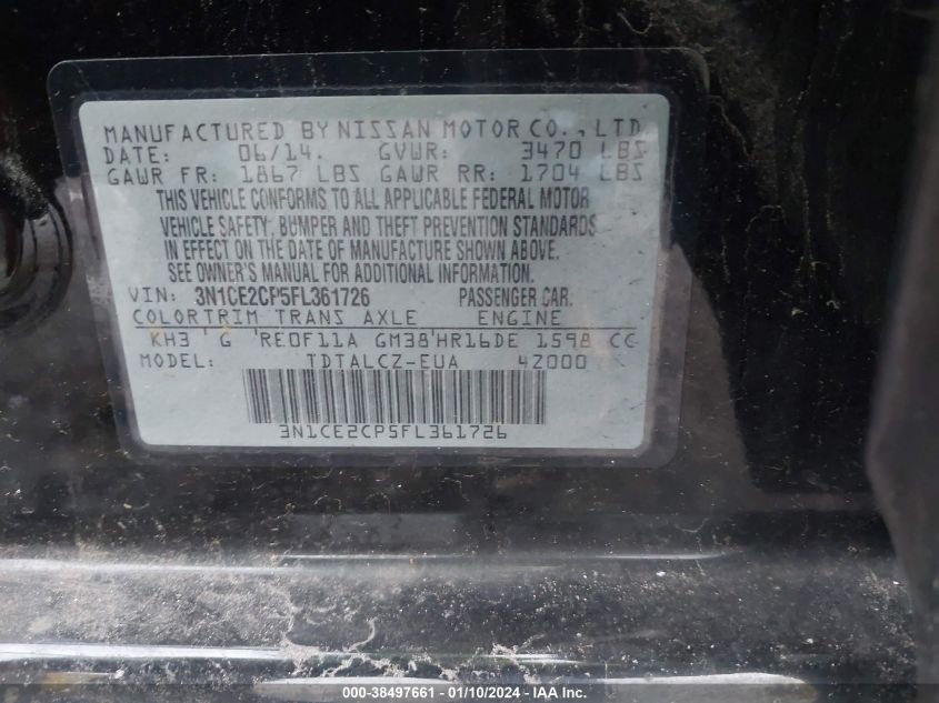 2015 NISSAN VERSA NOTE S PLUS - 3N1CE2CP5FL361726