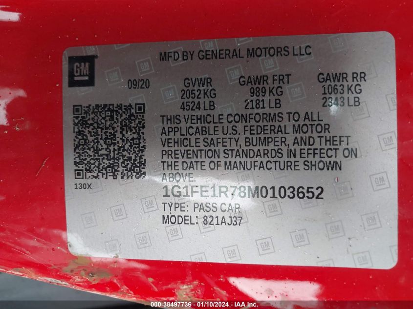 2021 CHEVROLET CAMARO LZ/SS - 1G1FE1R78M0103652