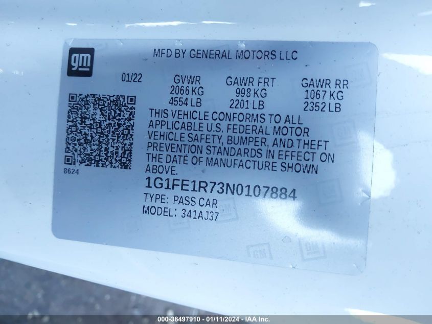 2022 CHEVROLET CAMARO LT1/SS - 1G1FE1R73N0107884