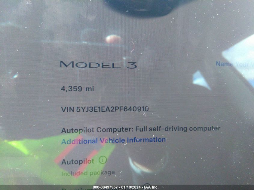 2023 TESLA MODEL 3 REAR-WHEEL DRIVE - 5YJ3E1EA2PF640910