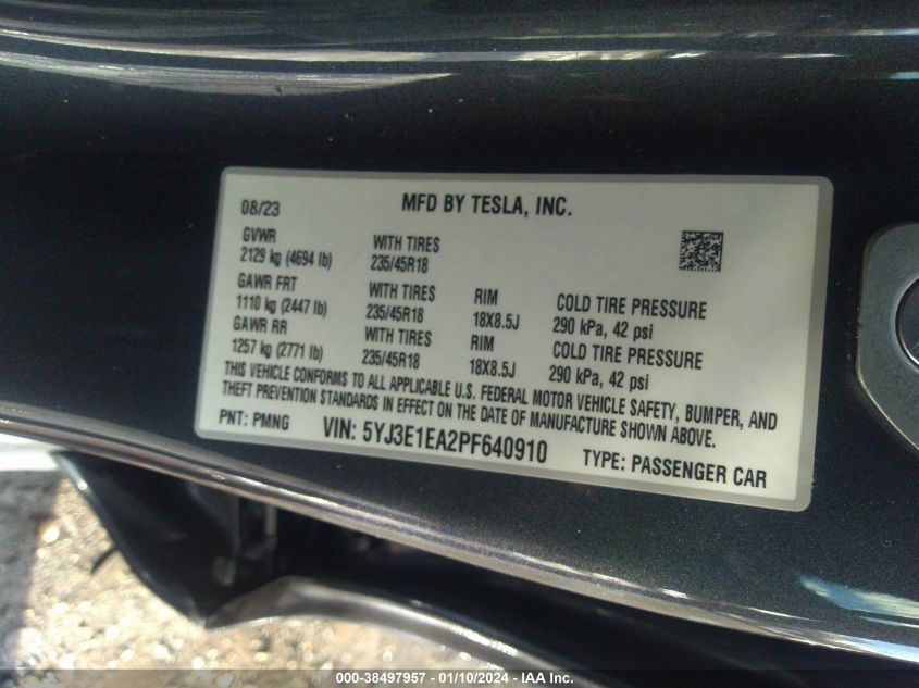 2023 TESLA MODEL 3 REAR-WHEEL DRIVE - 5YJ3E1EA2PF640910
