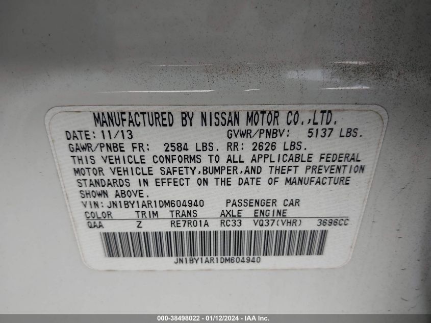 2013 INFINITI M37X - JN1BY1AR1DM604940