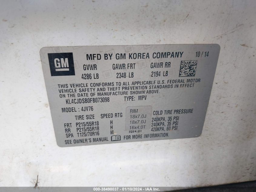 2015 BUICK ENCORE - KL4CJDSB0FB073098