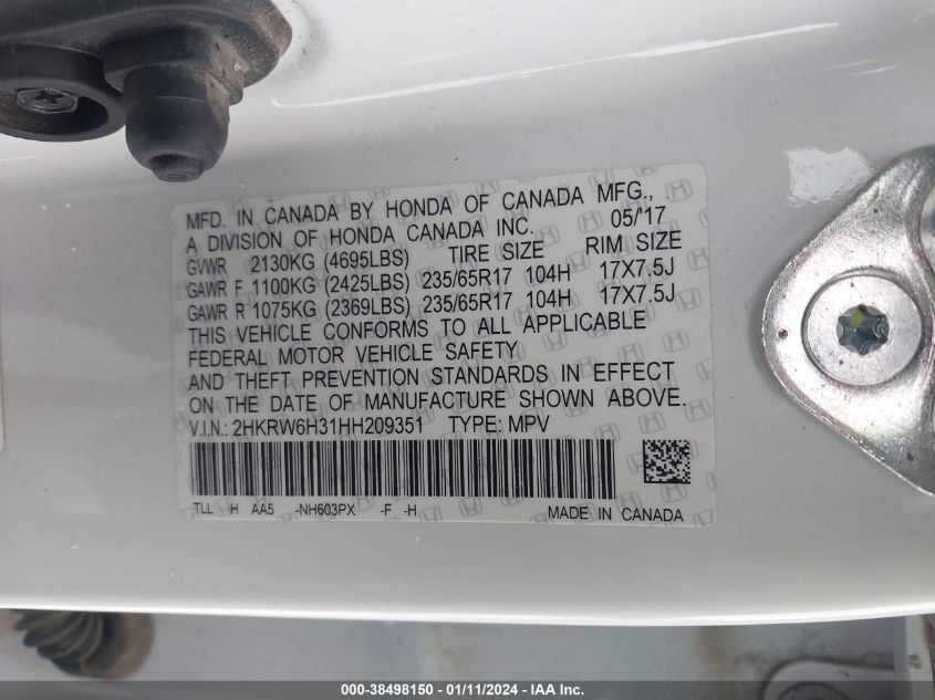 2017 HONDA CR-V LX - 2HKRW6H31HH209351