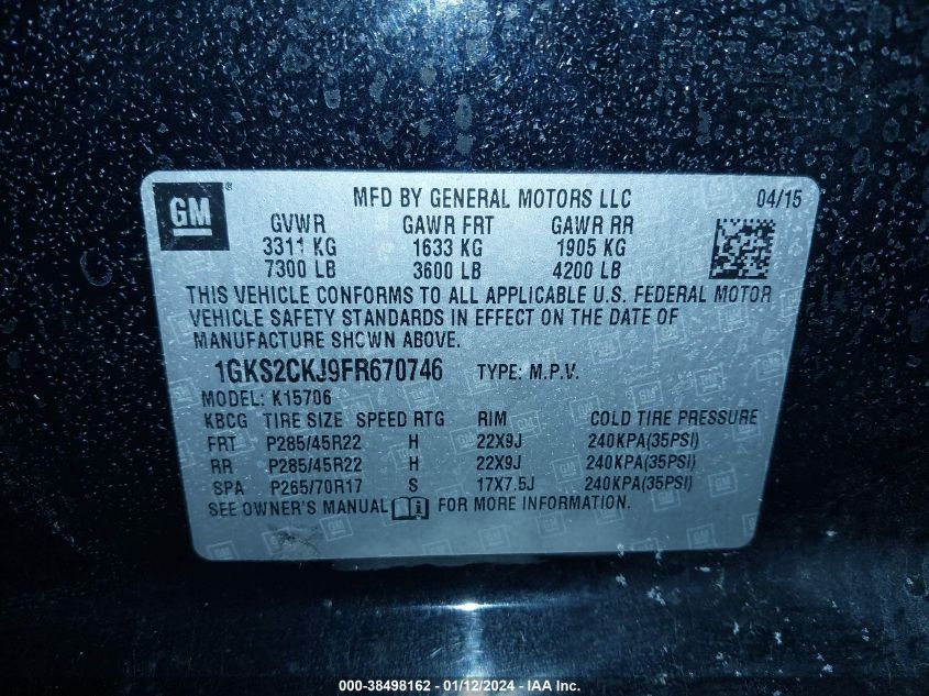 2015 GMC YUKON DENALI - 1GKS2CKJ9FR670746